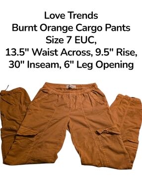 LOVE TREND Burnt Orange Cargo Pants Size 7 Euc